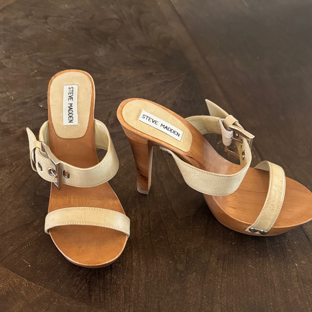 Steve Madden Cream/Tan High Heel Slide Sandals